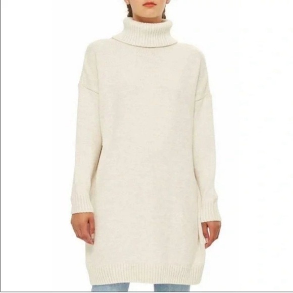 Topshop Oat Oversized Turtleneck Knit Sweater Dress Tunic Top - Size 6 - Picture 1 of 15